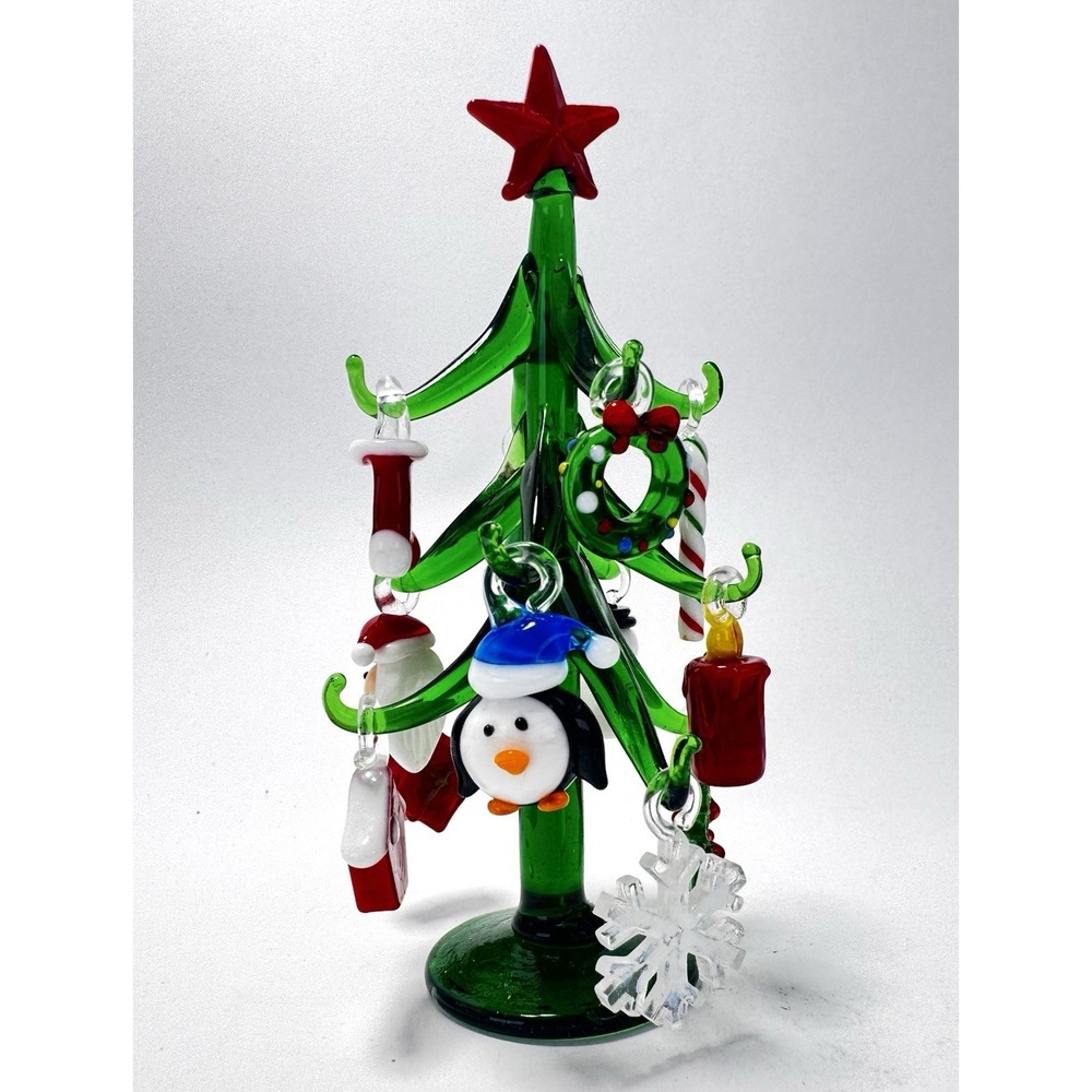 Pier 1 Mini -Glass Christmas Tree Table Decor 12 Multicolor Ornaments 5.5" w Box